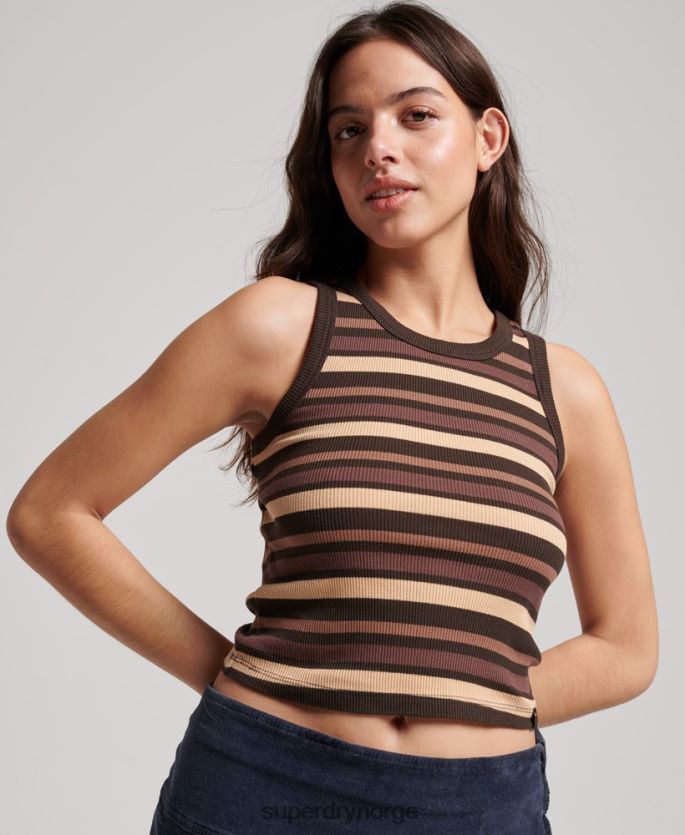 Superdry brun klær 86P46D6715 stripe rib racer cut out vest topp kvinner