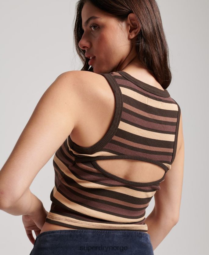 Superdry brun klær 86P46D6715 stripe rib racer cut out vest topp kvinner
