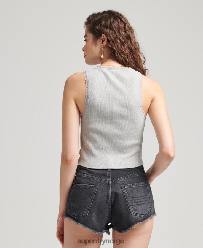 Superdry grå klær 86P46D2342 vintage vest med blonder i økologisk bomull kvinner
