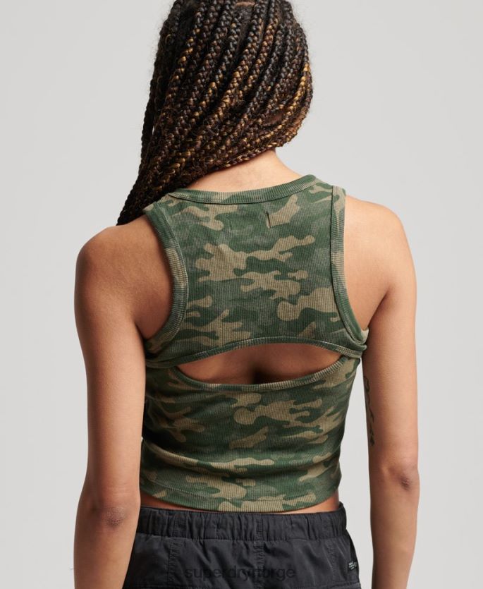 Superdry grønn klær 86P46D6716 all over print racer cut out vest topp kvinner