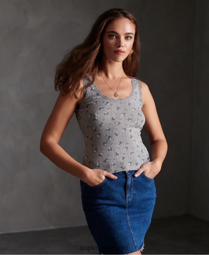 Superdry lysegrå klær 86P46D3088 essensiell pointelle tank topp kvinner