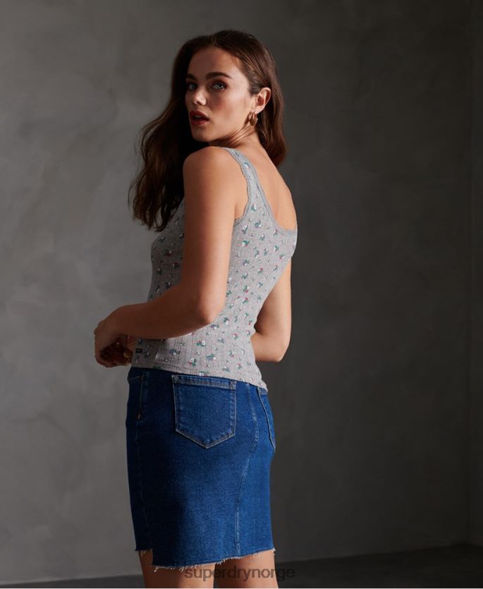 Superdry lysegrå klær 86P46D3088 essensiell pointelle tank topp kvinner