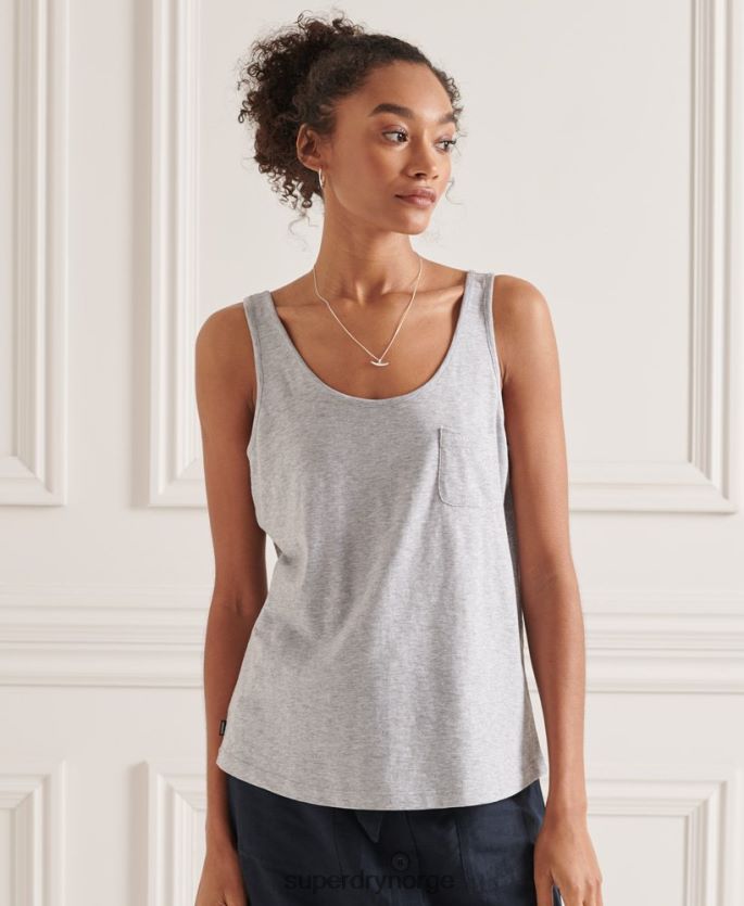 Superdry lysegrå klær 86P46D6728 lommetopp i økologisk bomull kvinner