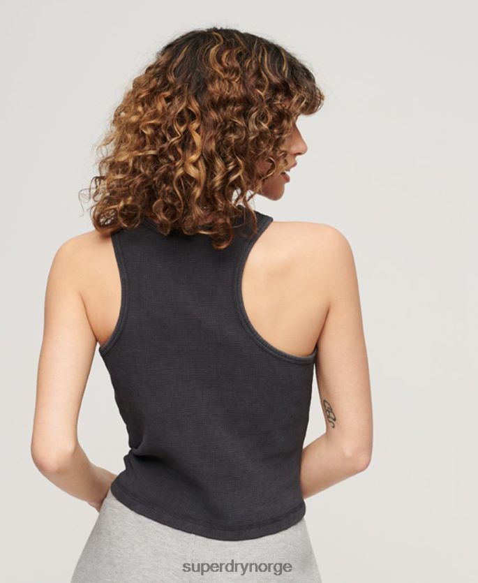 Superdry mørk grå klær 86P46D2000 atletisk essensiell vaffel-topp kvinner