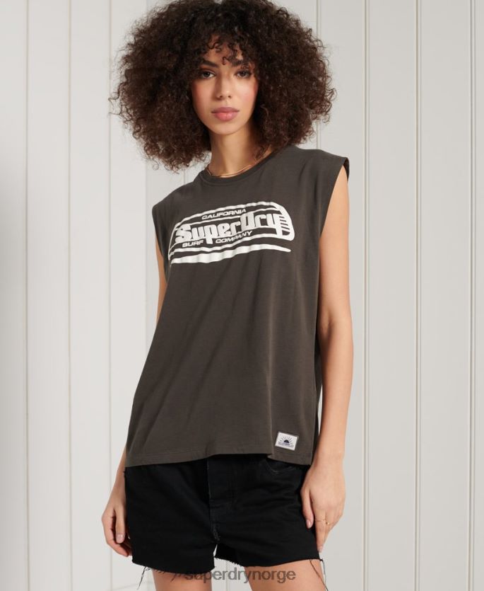 Superdry mørk grå klær 86P46D6719 cali surf graphic tank topp kvinner
