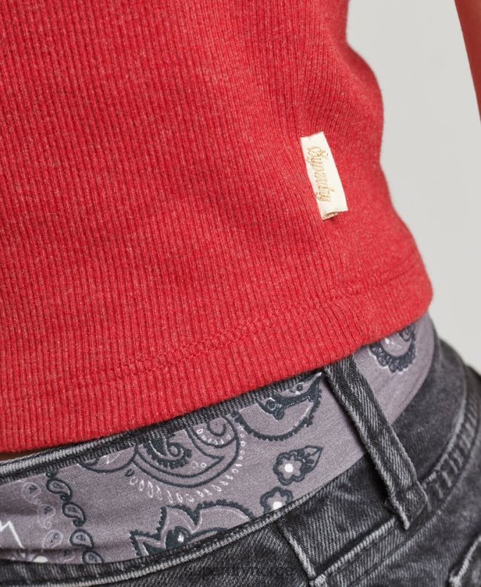 Superdry rød klær 86P46D3049 vintage vest med blonder i økologisk bomull kvinner