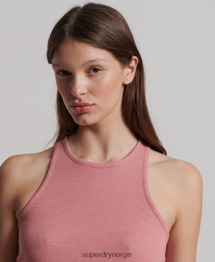 Superdry rosa klær 86P46D3078 ribbestrikket vest i økologisk bomull kvinner
