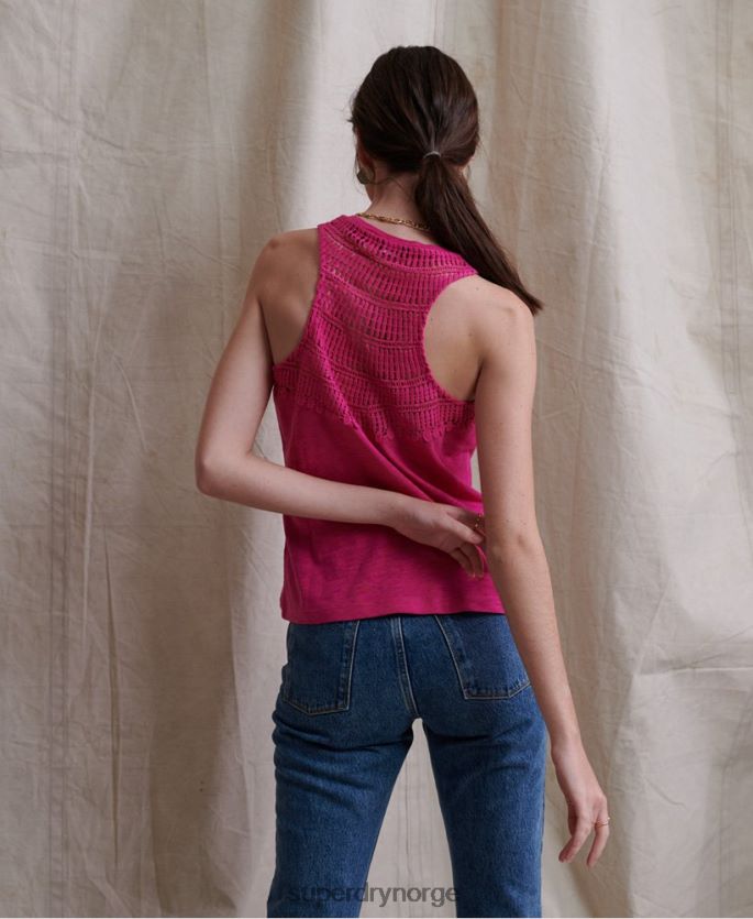 Superdry rosa klær 86P46D3085 lilje heklet innlegg vest topp kvinner