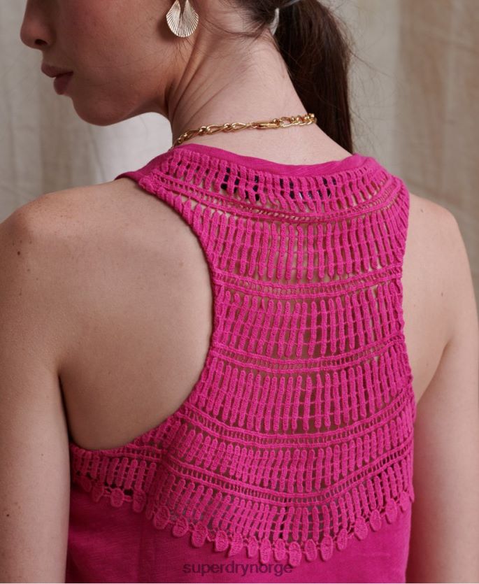 Superdry rosa klær 86P46D3085 lilje heklet innlegg vest topp kvinner