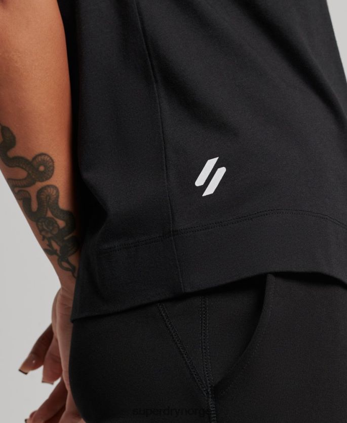 Superdry svart klær 86P46D2881 organisk bomull tog longline mock neck tank top kvinner