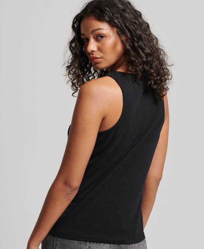 Superdry svart klær 86P46D2887 vintage logo vest kvinner