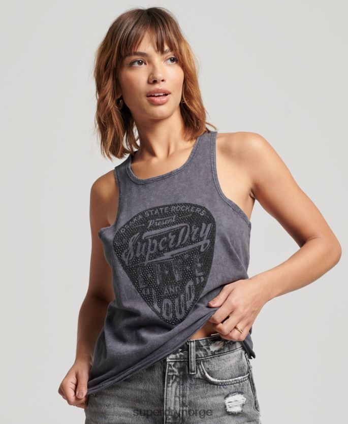 Superdry svart klær 86P46D2910 vintage varebutikk vest kvinner