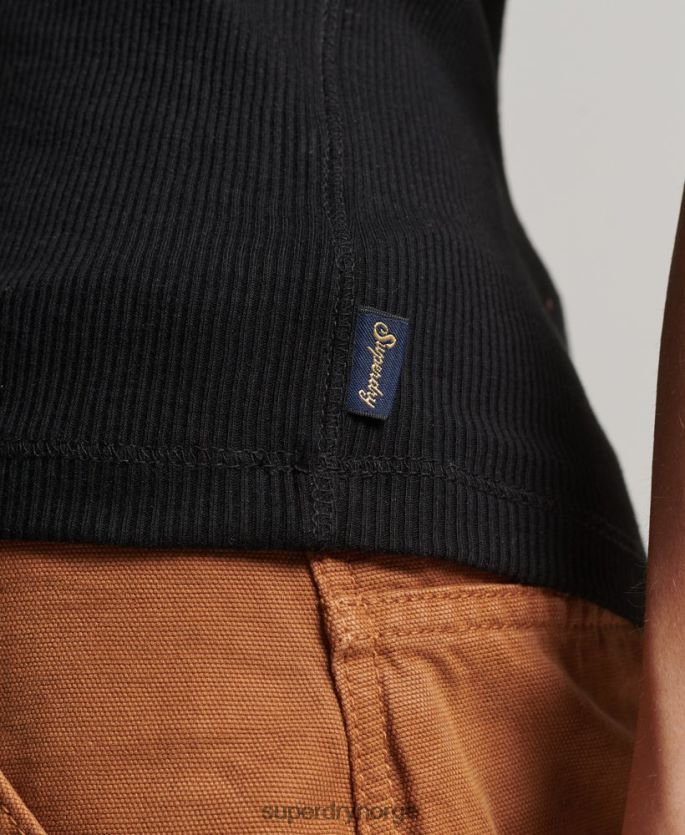 Superdry svart klær 86P46D2919 button down vest topp kvinner