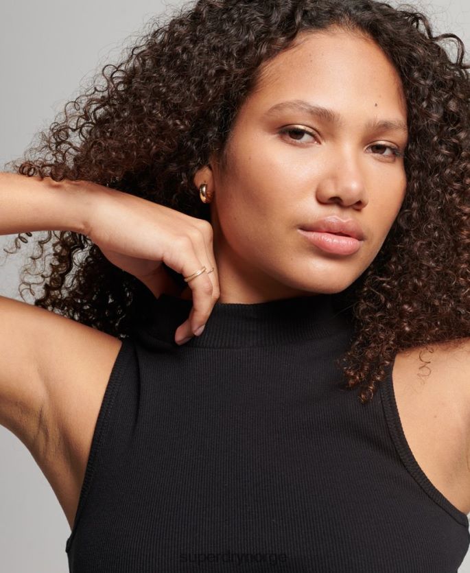 Superdry svart klær 86P46D2953 cropped mock neck tank top kvinner