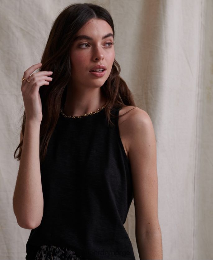 Superdry svart klær 86P46D3084 lilje heklet innlegg vest topp kvinner