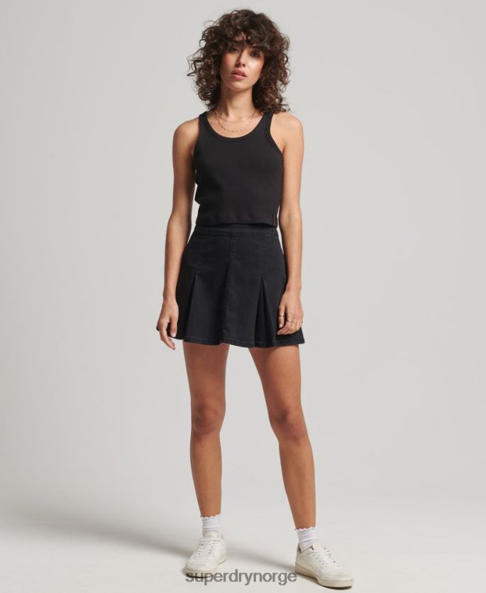 Superdry svart klær 86P46D6698 organisk bomull vintage ribbestrikket vest topp kvinner