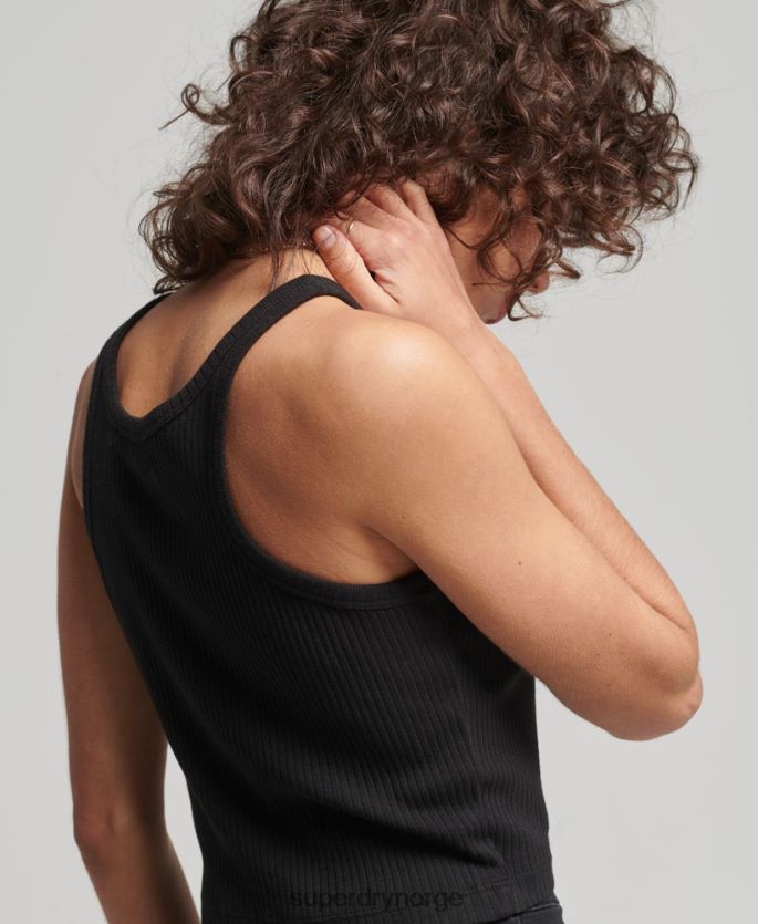 Superdry svart klær 86P46D6698 organisk bomull vintage ribbestrikket vest topp kvinner