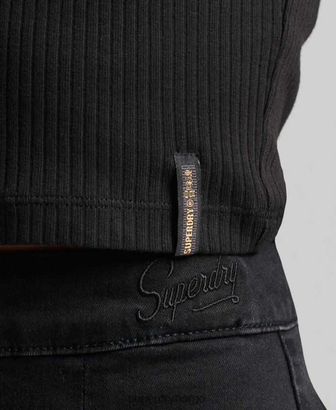 Superdry svart klær 86P46D6698 organisk bomull vintage ribbestrikket vest topp kvinner