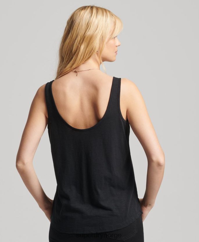 Superdry svart klær 86P46D6771 organisk bomull studios lomme tank topp kvinner
