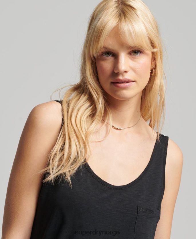 Superdry svart klær 86P46D6771 organisk bomull studios lomme tank topp kvinner