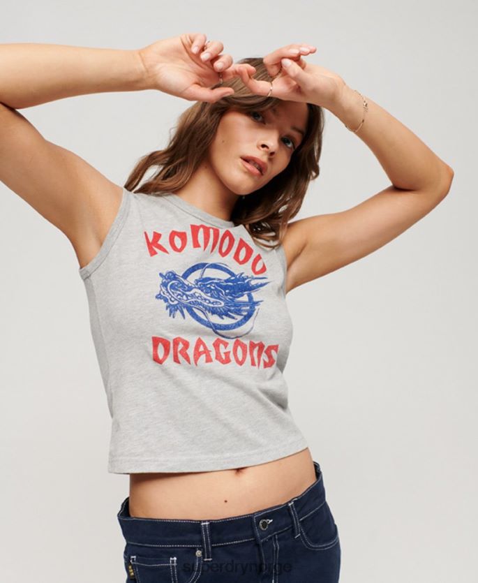 Superdry x Komodo grå klær 86P46D2119 klassisk dragevest topp kvinner