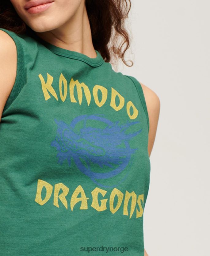 Superdry x Komodo grønn klær 86P46D2097 klassisk dragevest topp kvinner