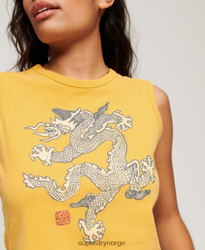 Superdry x Komodo gul klær 86P46D2166 vintage vest topp kvinner