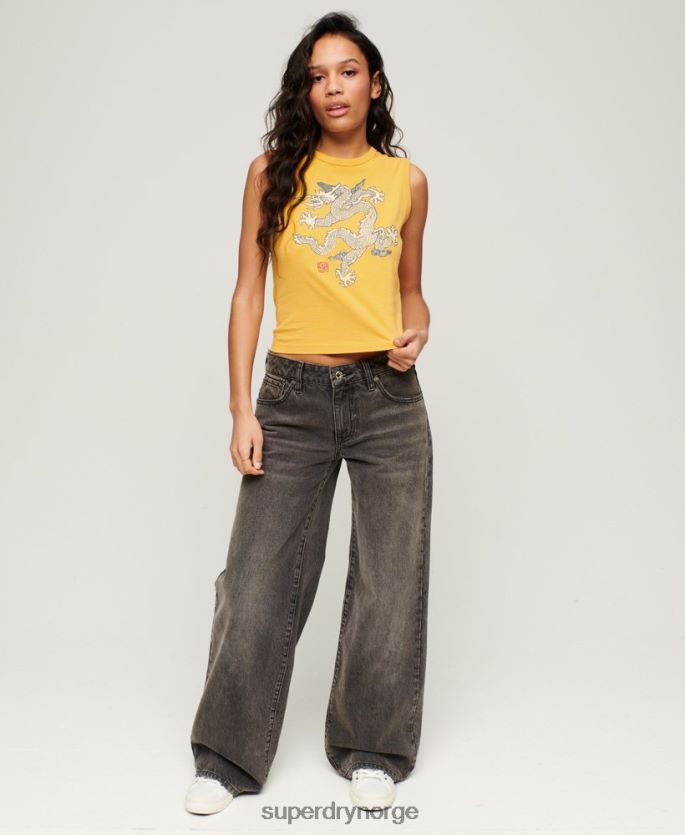 Superdry x Komodo gul klær 86P46D2166 vintage vest topp kvinner