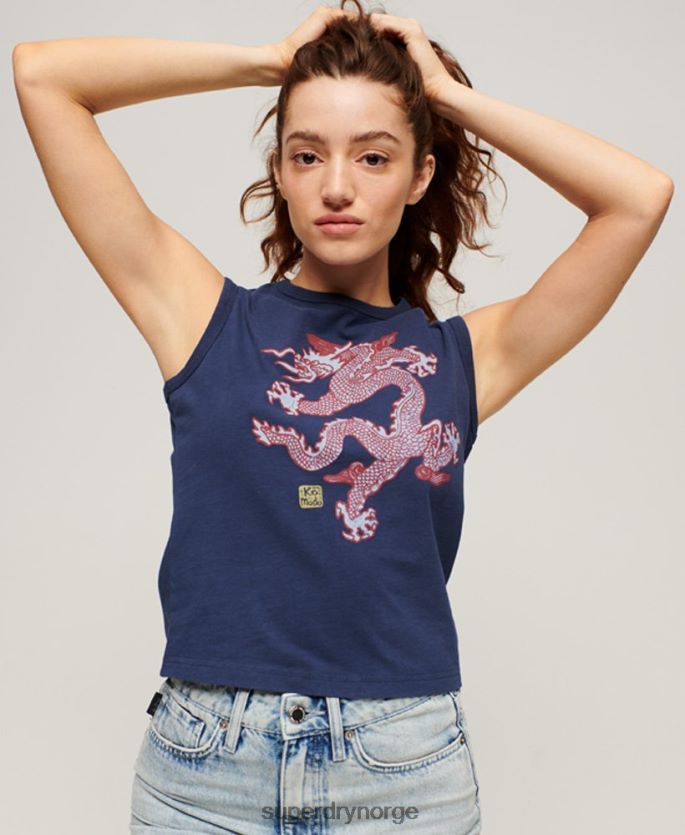 Superdry x Komodo marinen klær 86P46D2164 vintage vest topp kvinner
