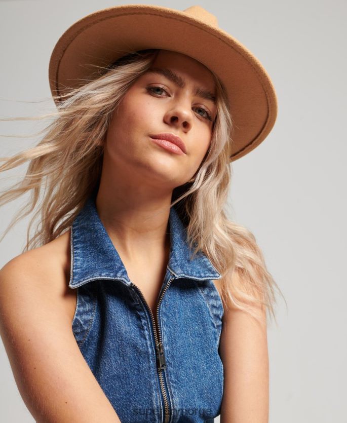 Superdry blå klær 86P46D2064 Denimtopp med krage med glidelås kvinner