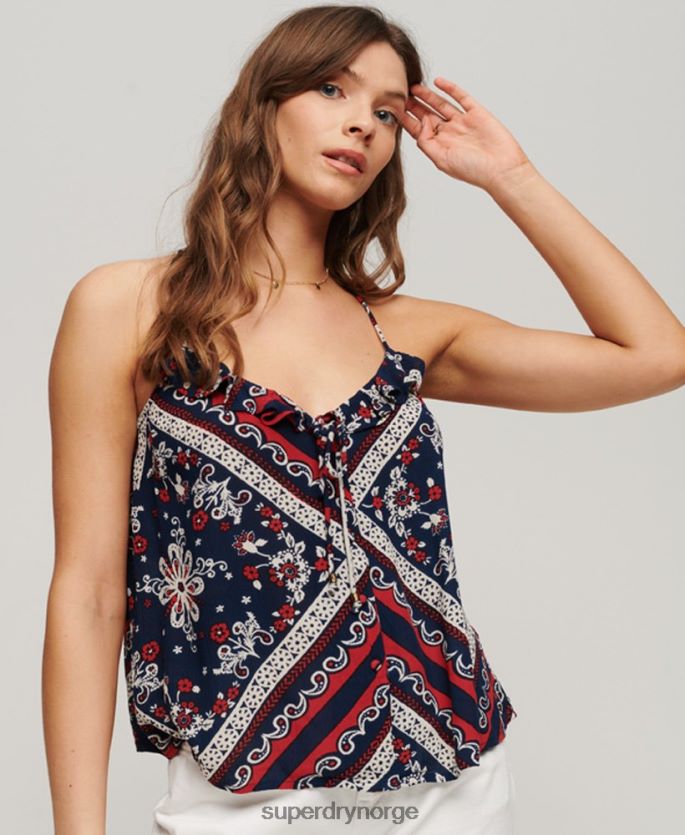 Superdry blå klær 86P46D2111 printet volang cami topp kvinner