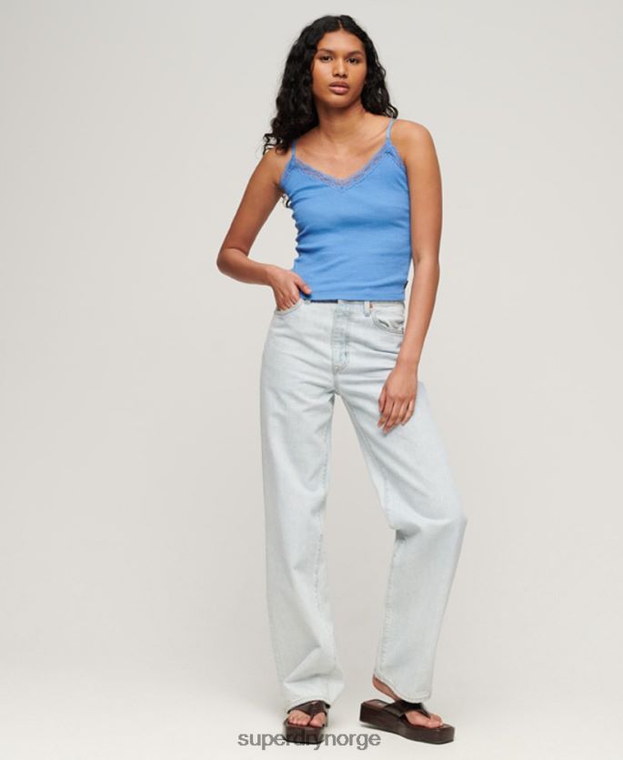 Superdry blå klær 86P46D2352 essensiell rib-blonde cami-topp i økologisk bomull kvinner