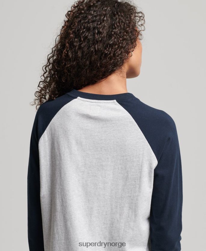Superdry grå klær 86P46D2899 vintage baseballtopp med logo i økologisk bomull kvinner