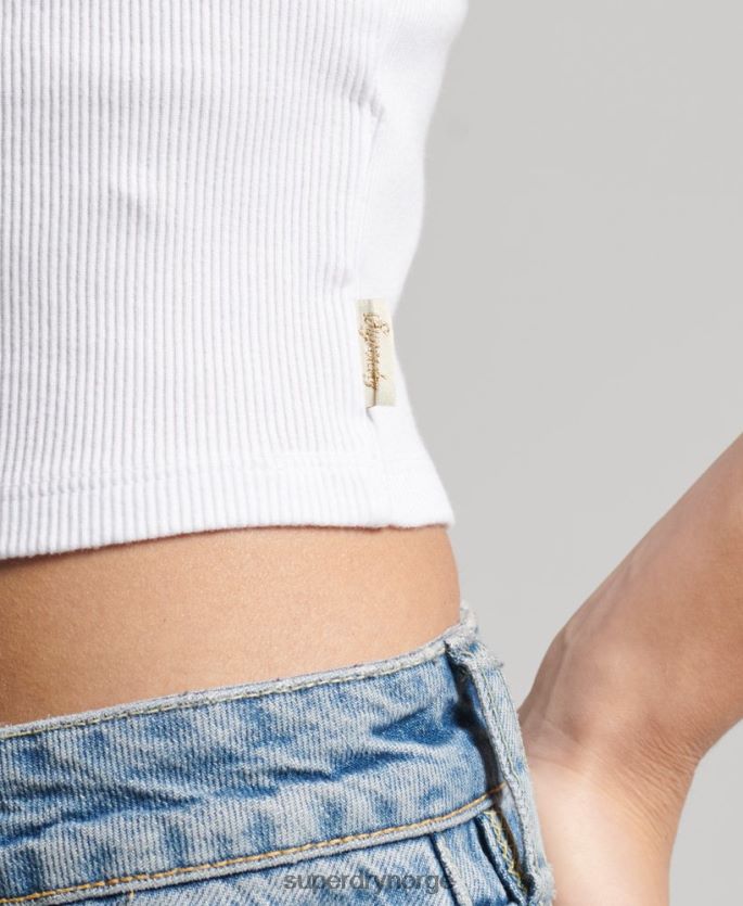 Superdry hvit klær 86P46D2334 vintage mini rib-blonde cami-topp kvinner