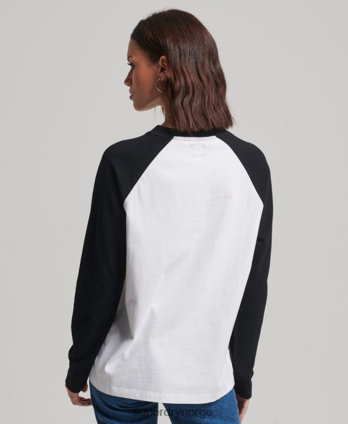 Superdry hvit klær 86P46D2974 vintage baseballtopp med logo i økologisk bomull kvinner