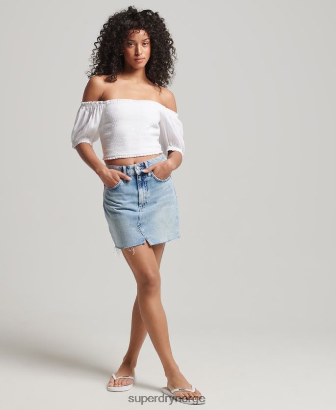Superdry hvit klær 86P46D6749 vintage ecovero smocked crop topp kvinner