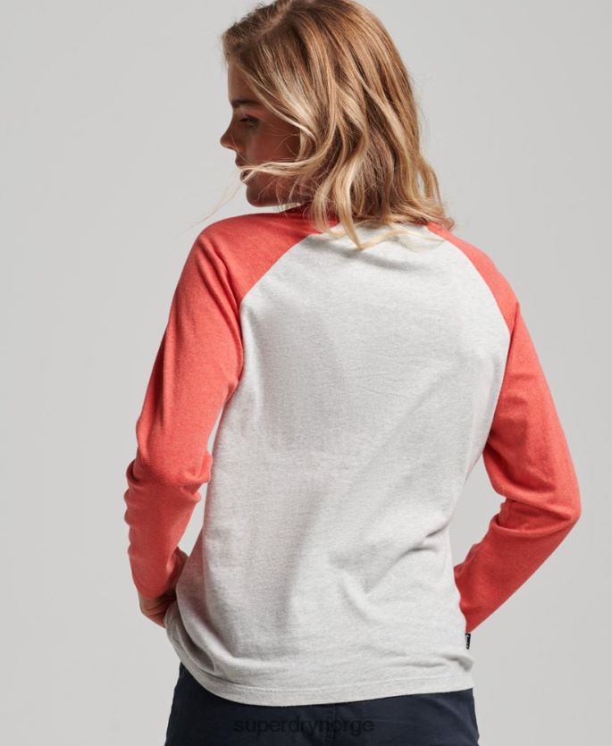 Superdry lysegrå klær 86P46D2907 vintage baseballtopp med logo i økologisk bomull kvinner