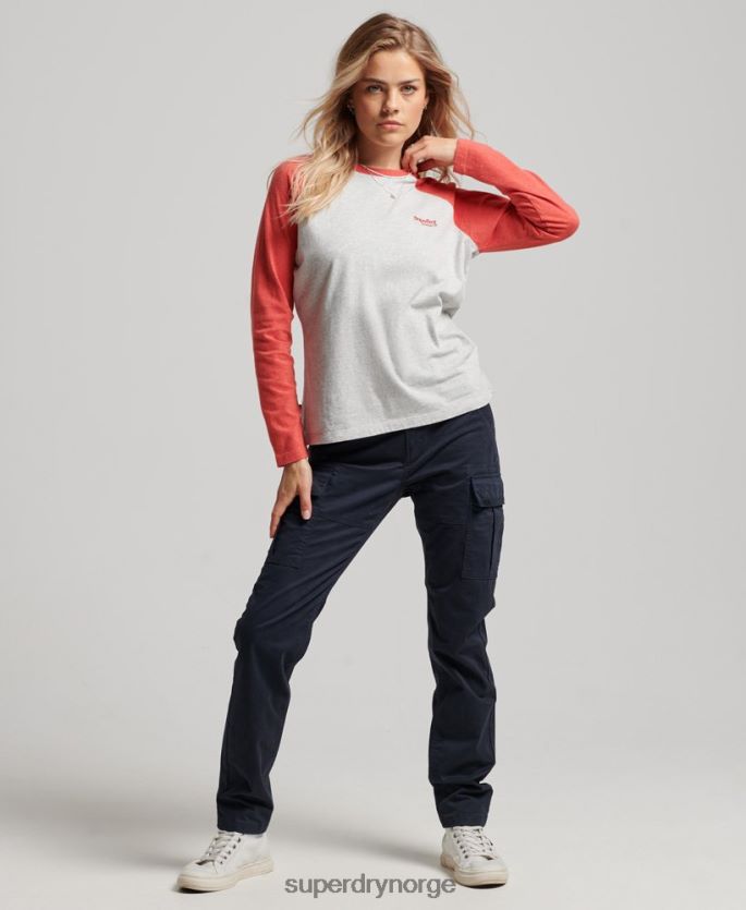 Superdry lysegrå klær 86P46D2907 vintage baseballtopp med logo i økologisk bomull kvinner