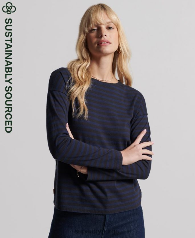 Superdry lysegrå klær 86P46D3054 tykk stripetopp i økologisk bomull kvinner