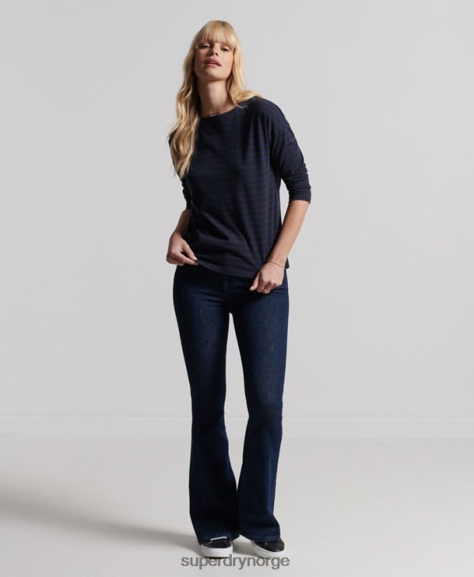 Superdry lysegrå klær 86P46D3054 tykk stripetopp i økologisk bomull kvinner