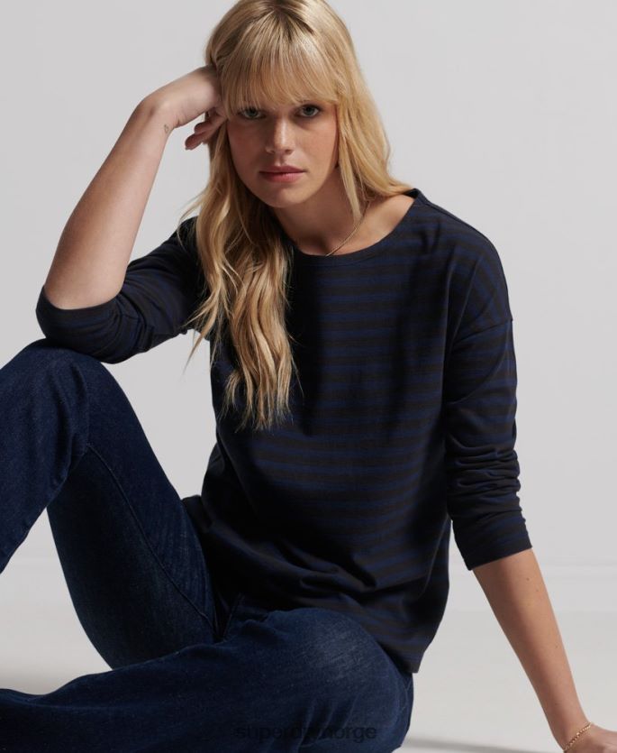 Superdry lysegrå klær 86P46D3054 tykk stripetopp i økologisk bomull kvinner