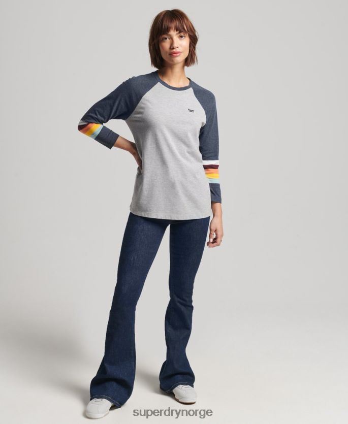 Superdry lysegrå klær 86P46D3072 vintage cali stripe raglan topp kvinner
