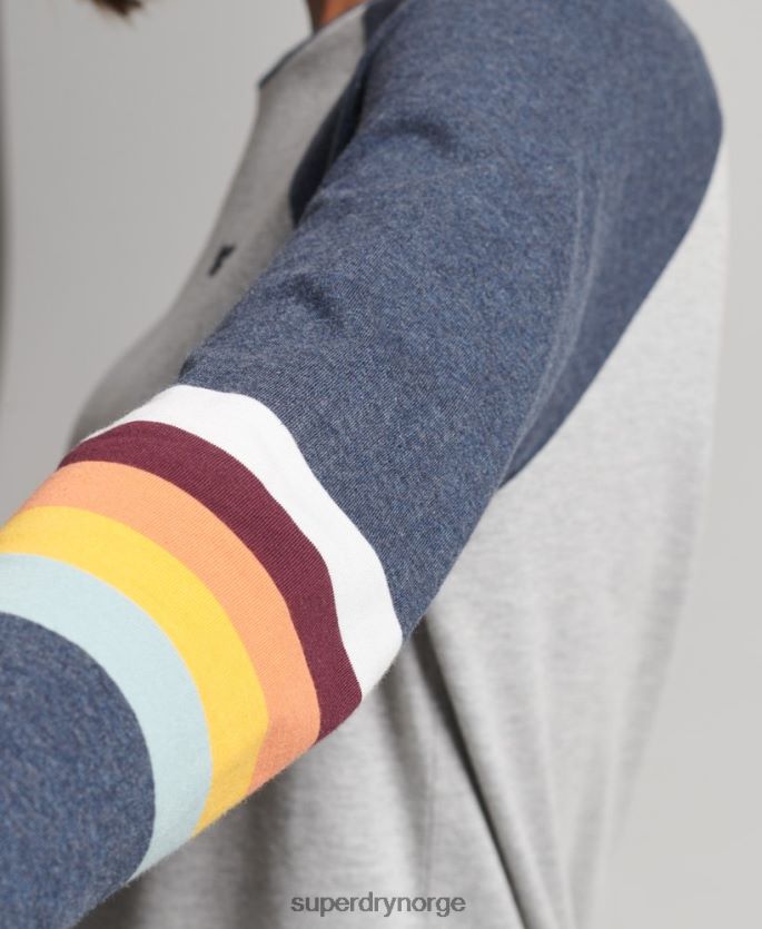 Superdry lysegrå klær 86P46D3072 vintage cali stripe raglan topp kvinner