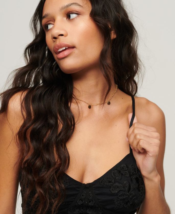 Superdry mørk grå klær 86P46D2039 blomsterbrodert korsetttopp kvinner