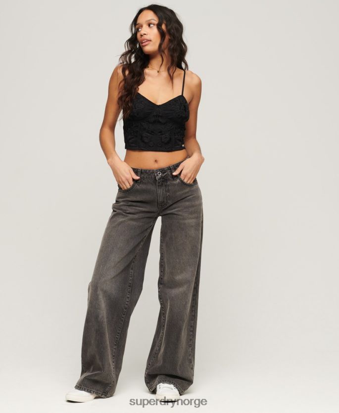 Superdry mørk grå klær 86P46D2039 blomsterbrodert korsetttopp kvinner