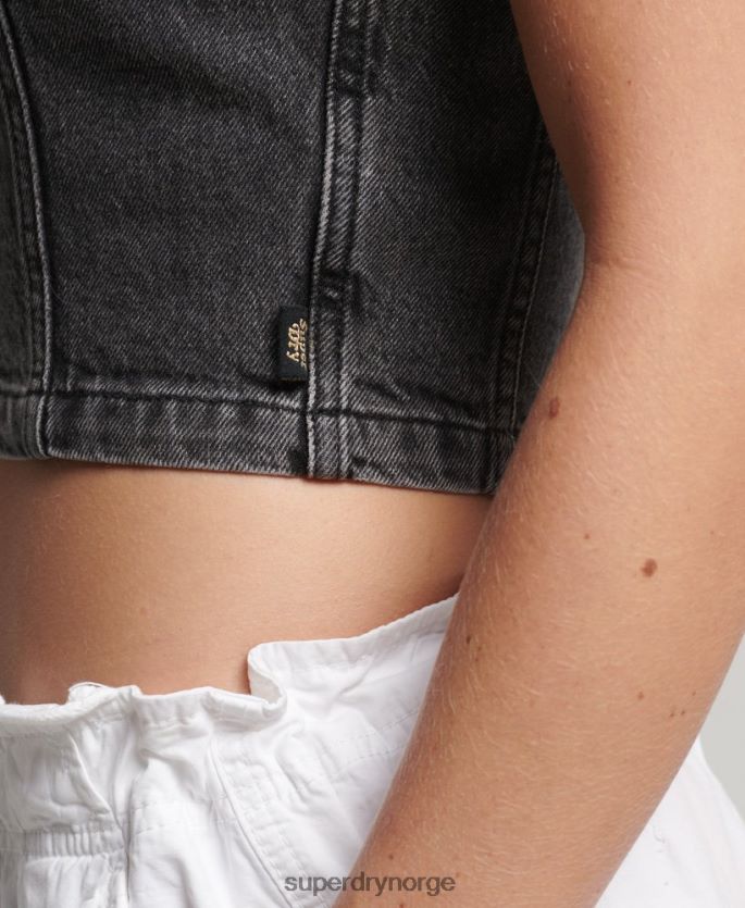 Superdry mørk grå klær 86P46D2946 Denimtopp med krage med glidelås kvinner