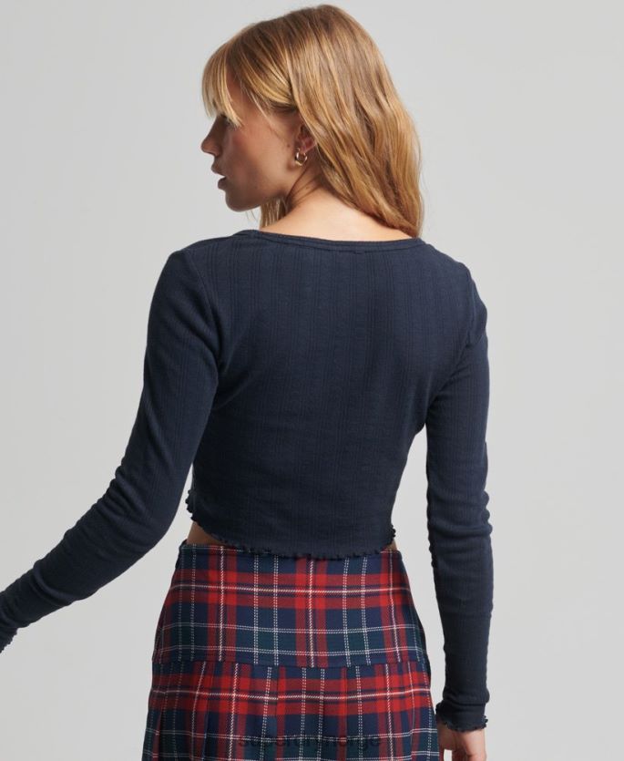 Superdry marinen klær 86P46D6748 vintage pointelle-topp i økologisk bomull kvinner