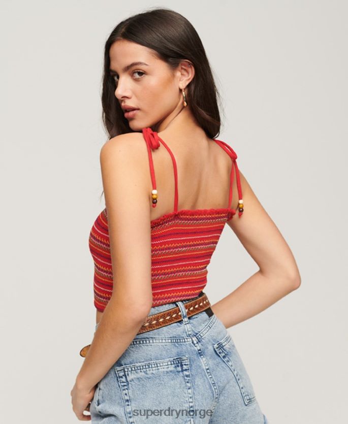 Superdry rød klær 86P46D2041 brodert smocket cami-topp kvinner