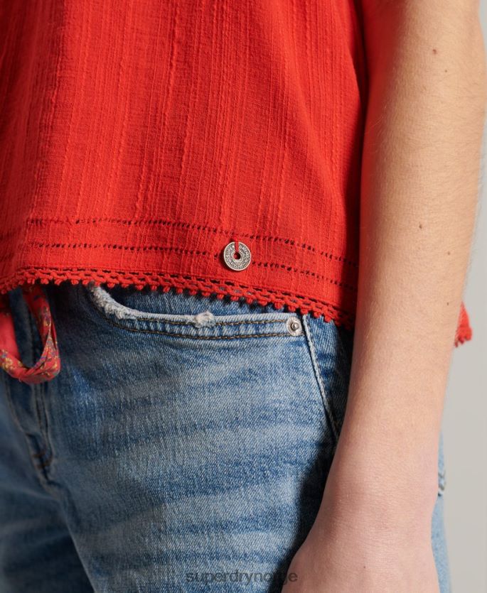 Superdry rød klær 86P46D3056 layne teksturert blondetopp kvinner