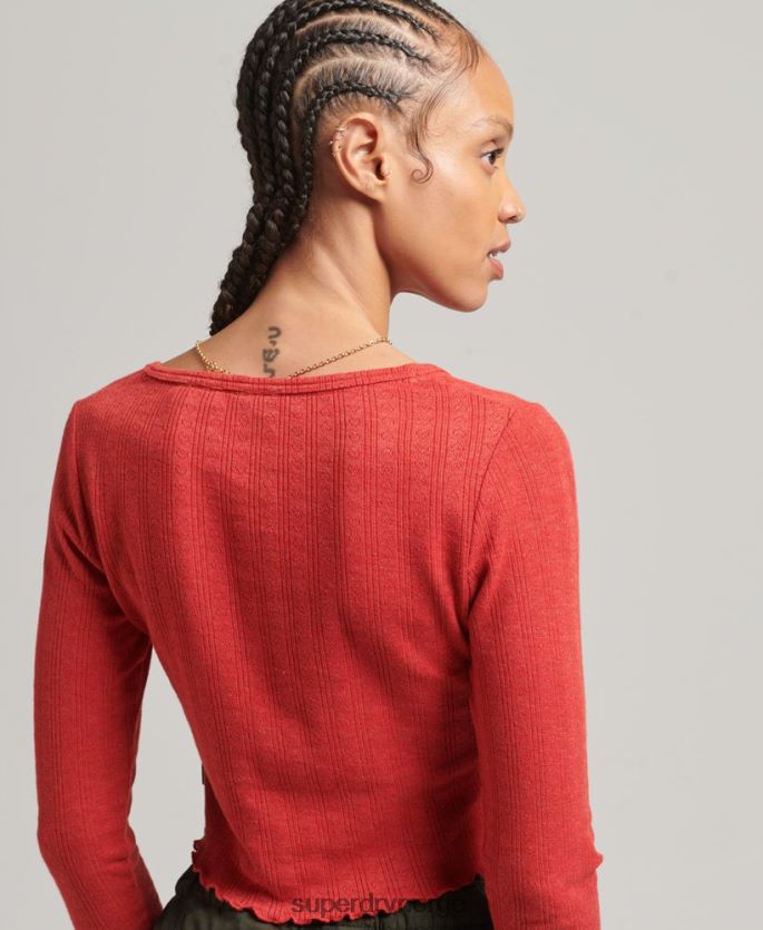 Superdry rød klær 86P46D6688 vintage pointelle-topp i økologisk bomull kvinner